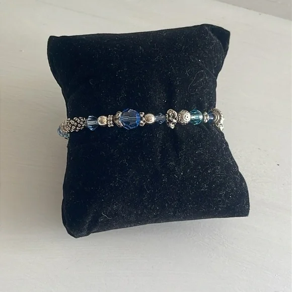 Sterling Silver Blue Crystal Beaded Bracelet Artisan Style - Picture 3 of 5